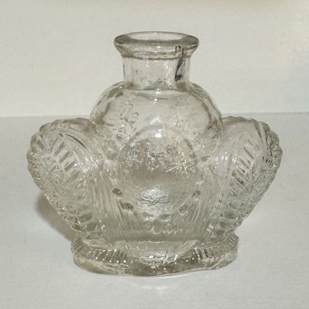 Ornate Clear Pressed Glass Antique Perfume Bottle with Ornate Design